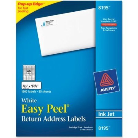 AVERY Avery® Easy Peel Inkjet Return Address Labels, 2/3 x 1-3/4, White, 1500/Pack 8195